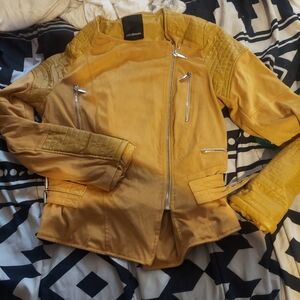 Yellow Leather Biker Jacket